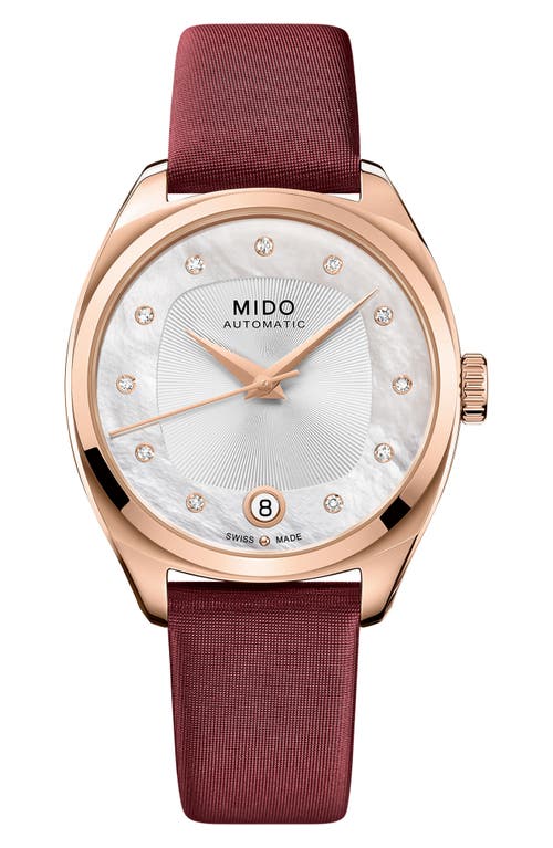 Mido Belluna Royal Lady Watch & Fabric Watchband Gift Set, 33mm In Silver/rose Gold/multi