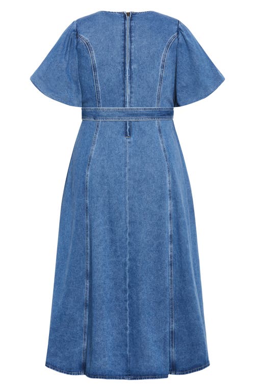 Shop City Chic Delilah Flutter Sleeve Denim Midi Dress In Mid Wash