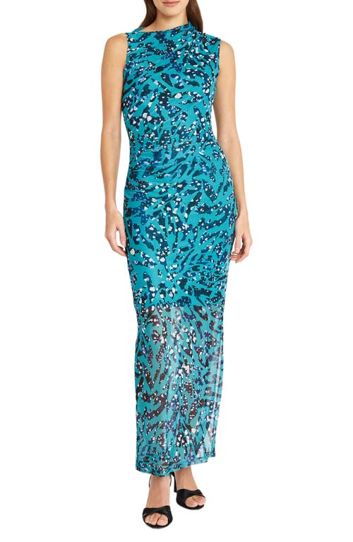Shirred Sleeveless Maxi Dress in Teal Aqua/Blue