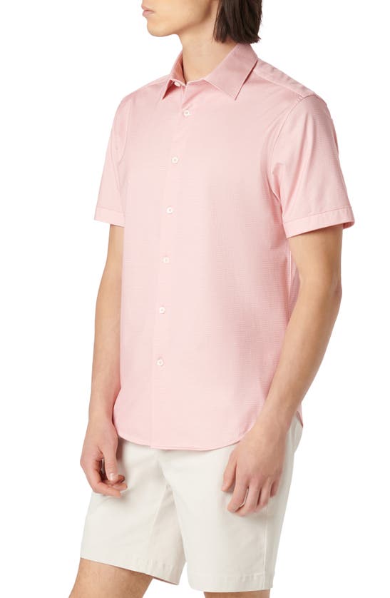 Shop Bugatchi Miles Ooohcotton® Pin Dot Short Sleeve Button-up Shirt In Salmon