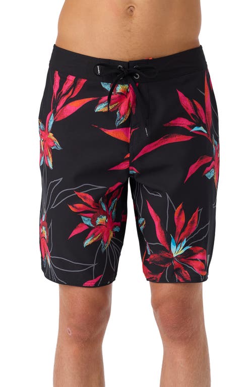 Shop O'neill Hyperfreak Mysto Scallop Swim Trunks In Black/red Flowers