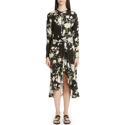 Johanna Ortiz Melodias Salvajes Front Slit Floral Print Silk Dress, Black