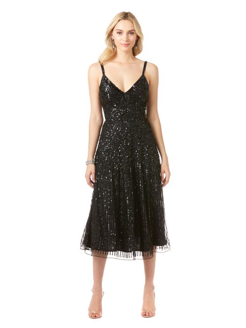 Lara New York Flowing, Sequin Midi Dress In Black
