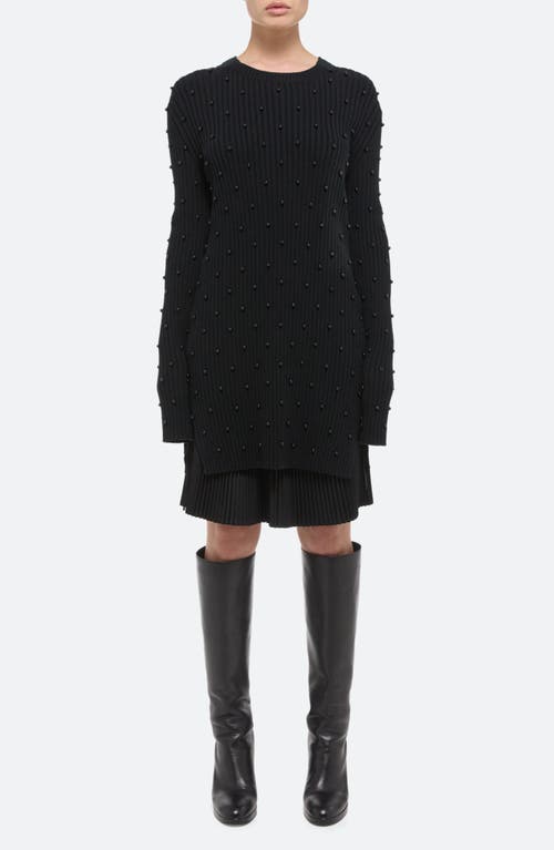 Helmut Lang Beaded Rib Long Sleeve Organic Cotton Sweater Dress Black at Nordstrom,