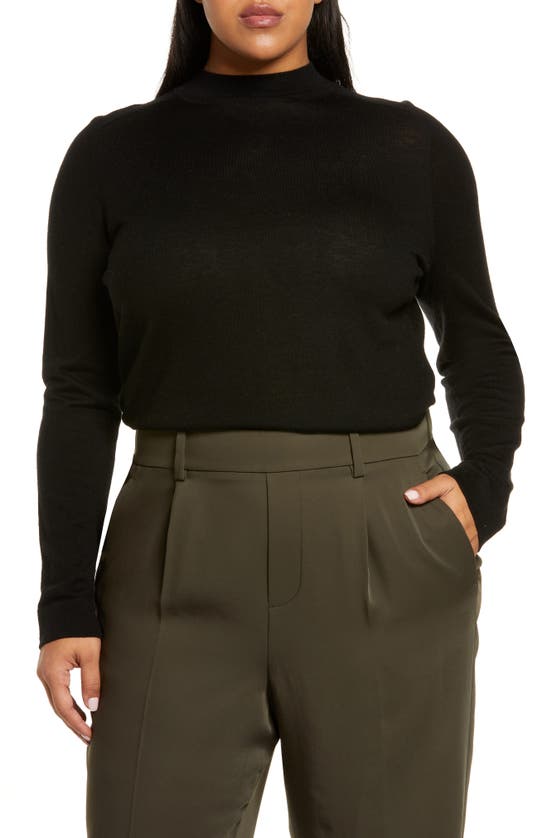 Vince Fine Gauge Seamless Mock Neck Wool Sweater In Black