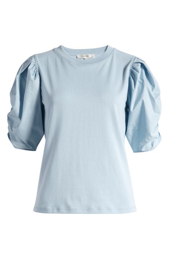 Shop Frame Ruched Sleeve Organic Cotton T-shirt In Light Blue