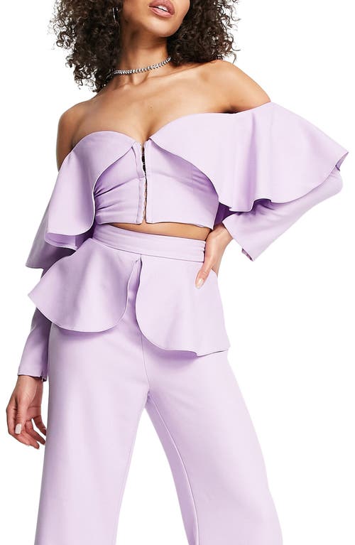 ASOS DESIGN Luxe Off the Shoulder Corset Top in Lilac