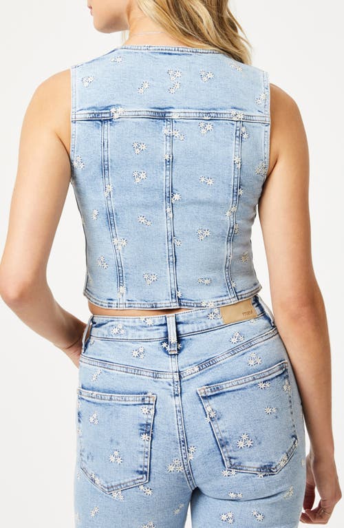 Mavi Jeans Merlin Floral Embroidered Crop Denim Vest In Light Blue Bloom