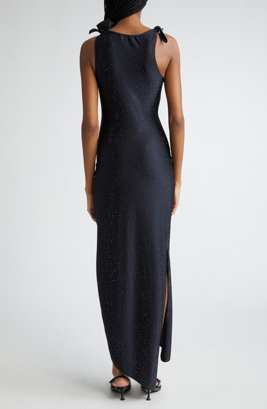 Shop Coperni Rosette Crystal Embellished Asymmetric Gown In Black