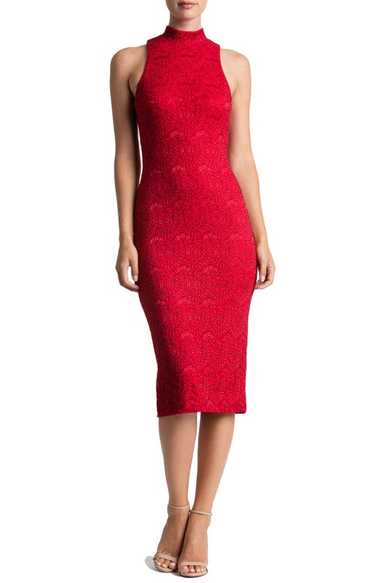 Dress The Population Norah Lace Midi Dress In Red