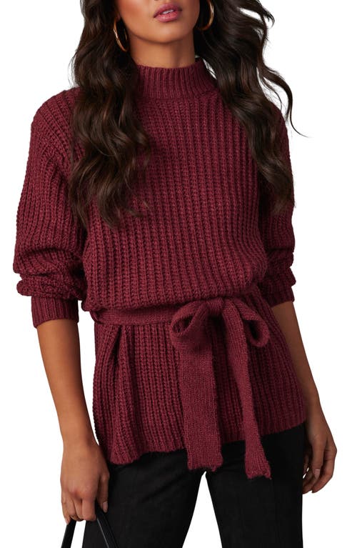 Wixson Rib Belted Mock Neck Sweater in Wine