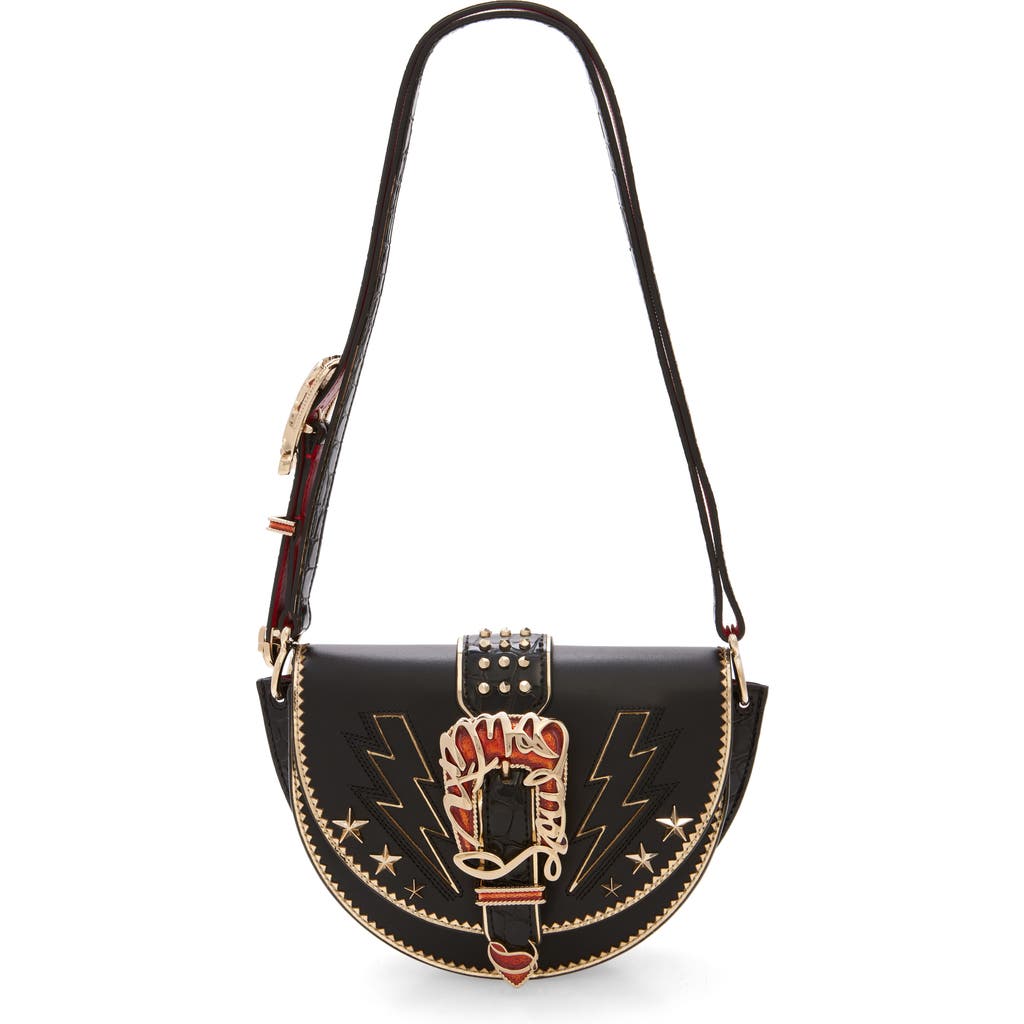 Christian Louboutin Giddy Saddle Croc Embossed Leather Crossbody Bag In Cm53 Black/black