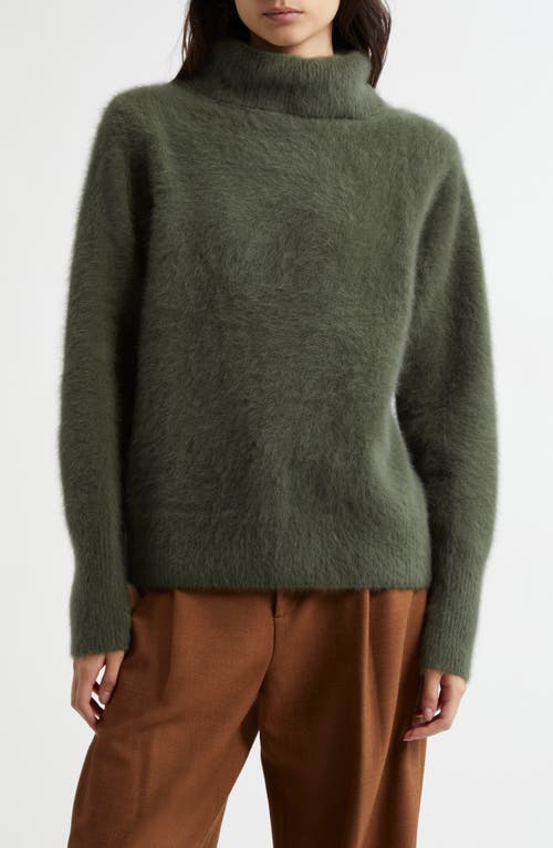 Margaret O'leary Fox Hair, Wool & Silk Turtleneck Sweater In Olive