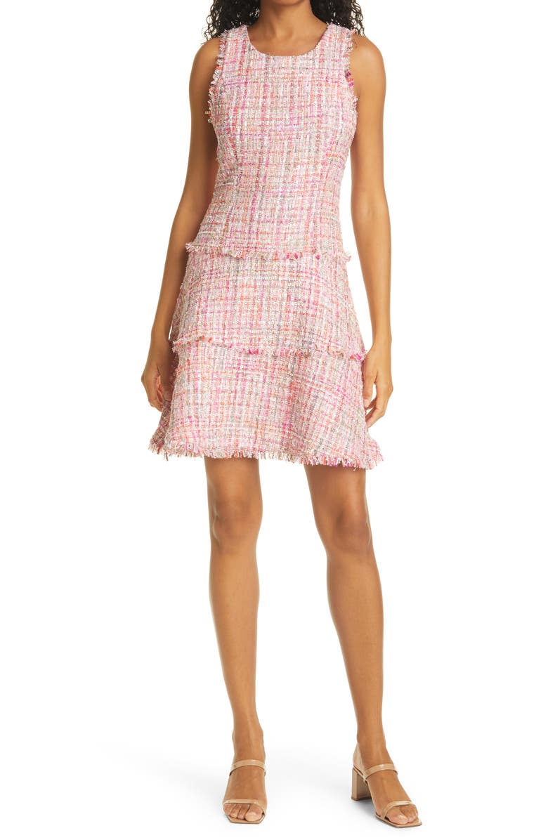 LIKELY Tweed Tiered Minidress, Main, color, PINK/ IVORY MULTI