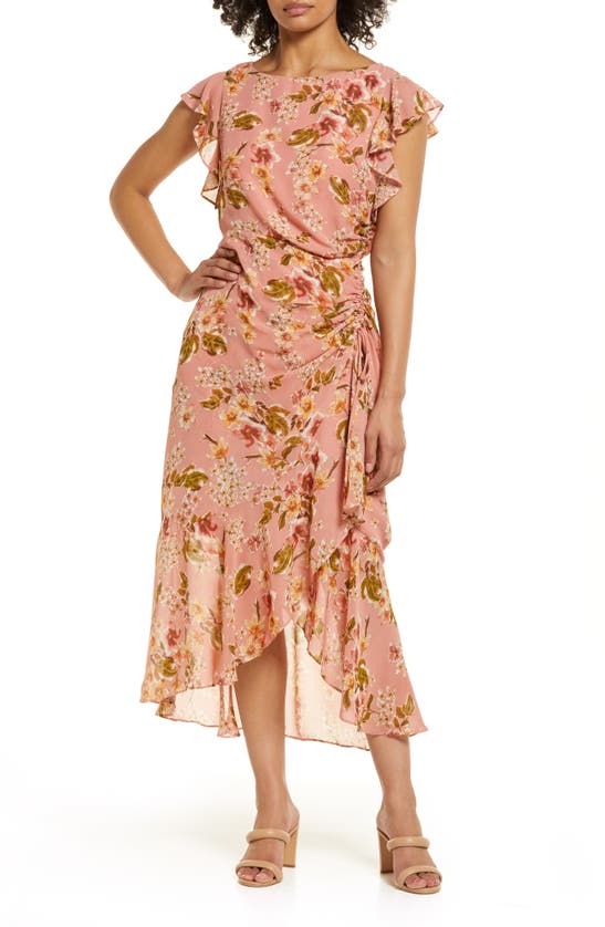 Julia Jordan Floral Print Flutter Sleeve Midi Dress In Blush Multi