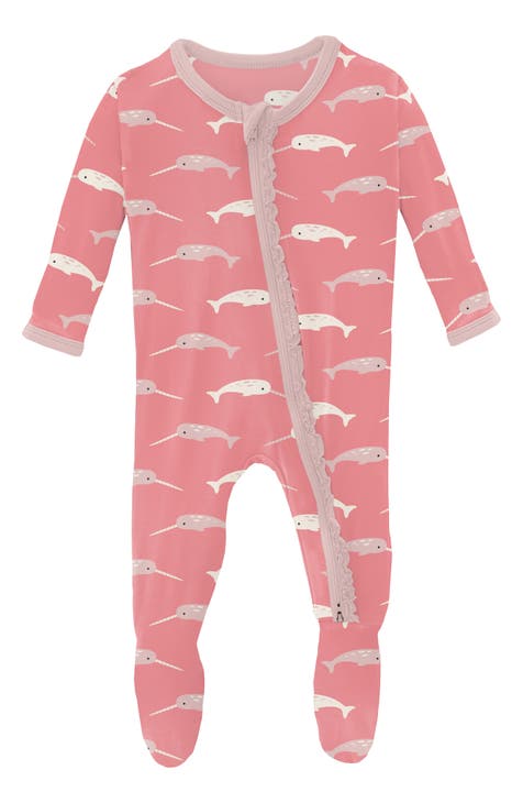 Narwhal Print Ruffle Fitted One-Piece Pajamas (Baby)