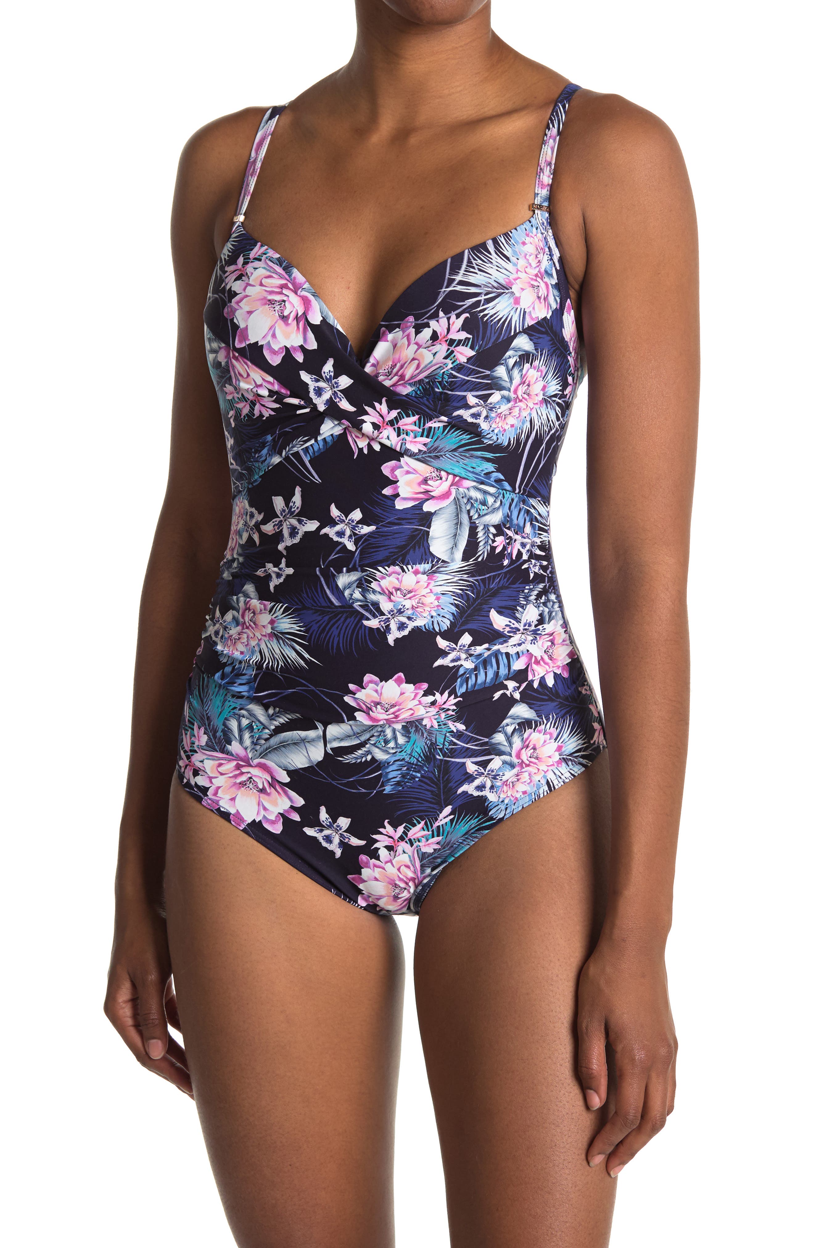 Sea Level Floral Underwire Print One-piece Swimsuit In Navy