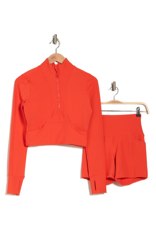 Shop 90 Degree By Reflex Academy Crop Rib Half-zip Pullover In Tangerine Tango