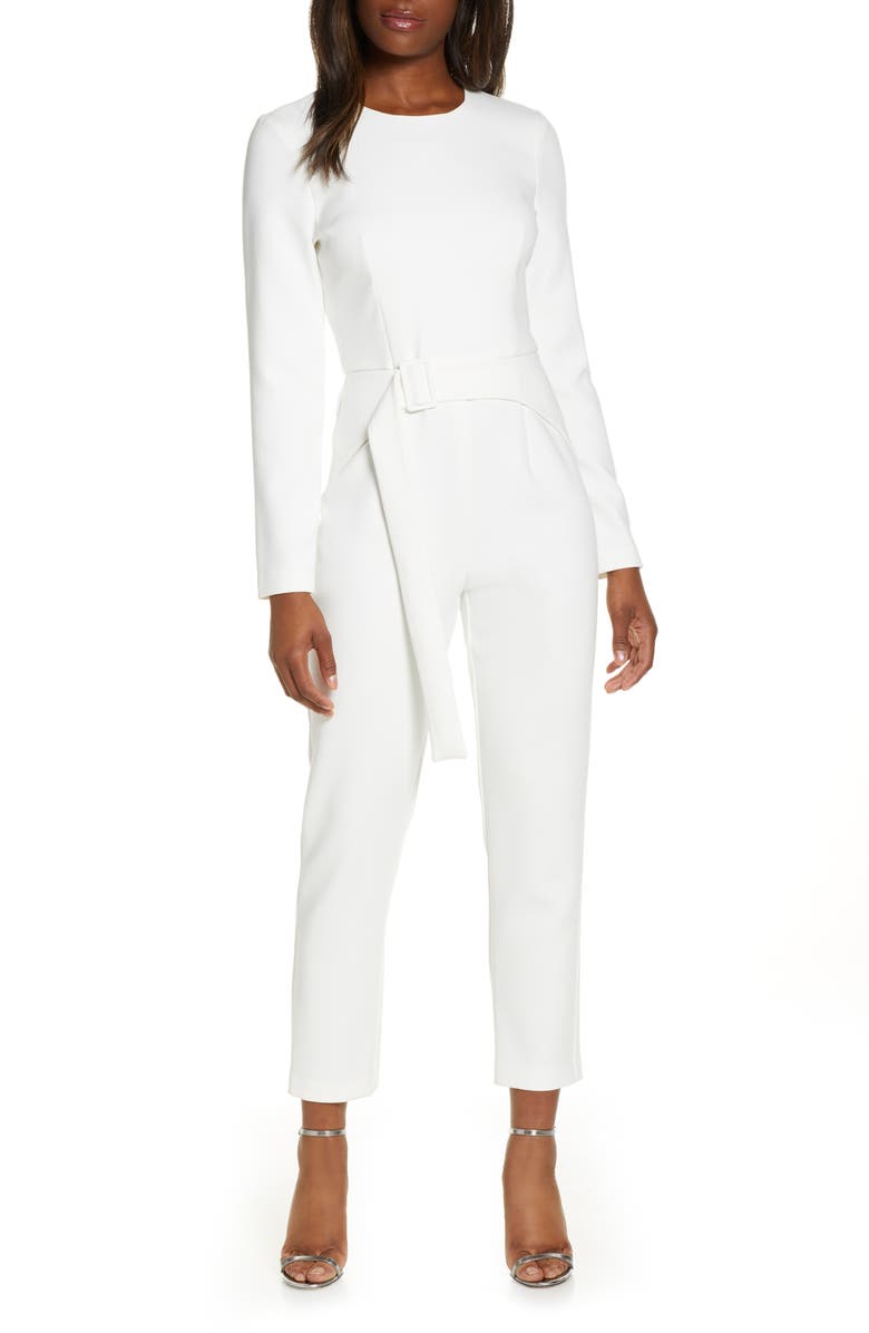 BLACK HALO Emma Long Sleeve Jumpsuit, Main, color, PORCELAIN