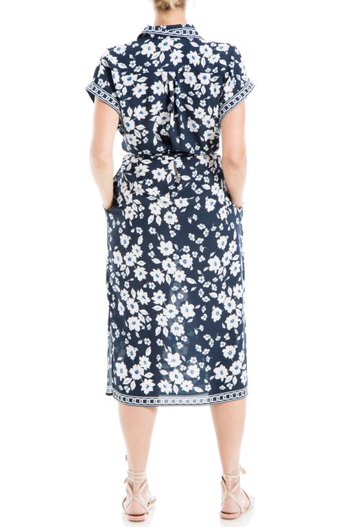 Shop Max Studio Floral Short Sleeve Shirtdress In Navy/peony Floral
