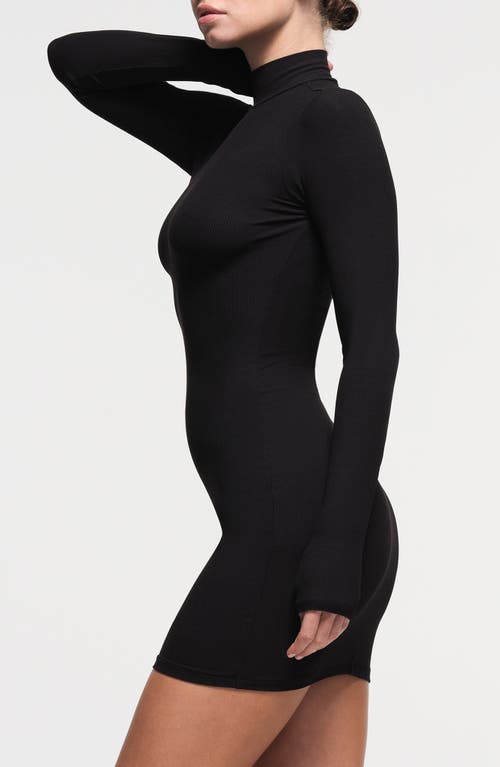 Shop Skims Soft Lounge Mock Neck Long Sleeve Minidress In Onyx