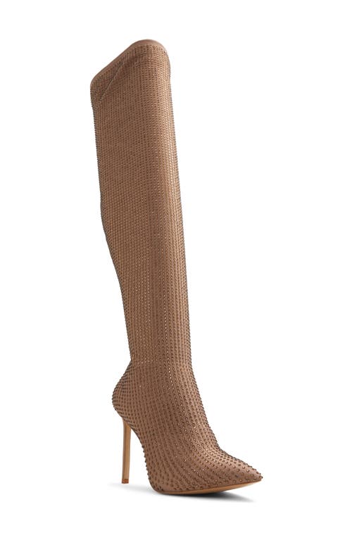 Nassia Embellished Pointed Toe Over the Knee Boot in Bronze