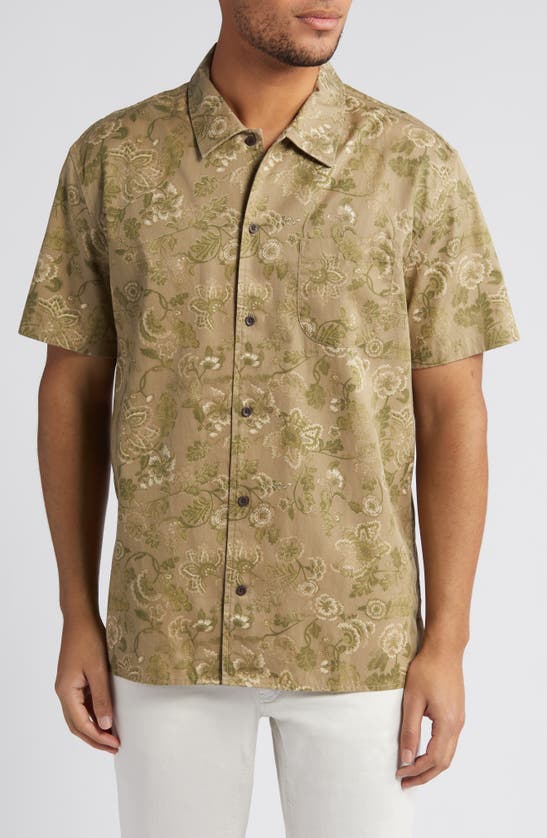 Shop Treasure & Bond Trim Fit Floral Paisley Short Sleeve Button-up Shirt In Olive Mermaid Twisted Paisley