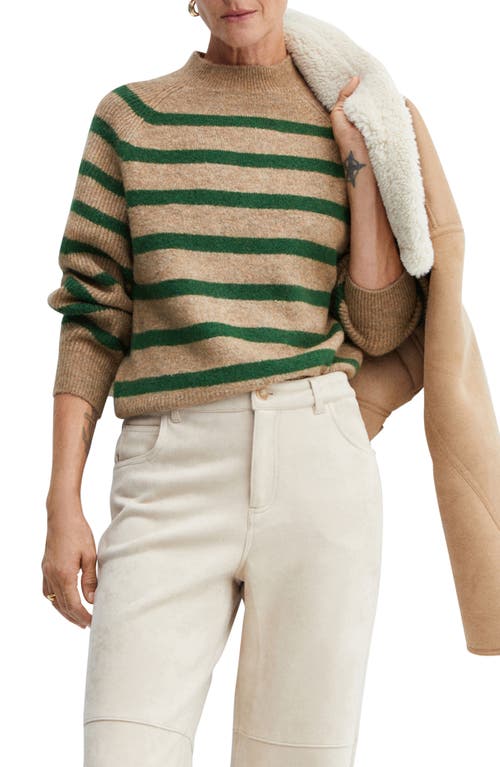 MANGO Stripe Crewneck Sweater in Dark Green at Nordstrom, Size Small