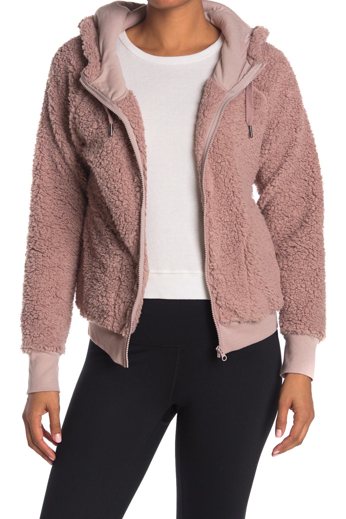 Z By Zella Up Over Faux Shearling Zip Hoodie Cash Back