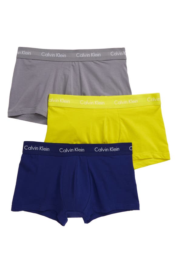 Calvin Klein 3-pack Stretch Cotton Low Rise Trunks In Angst/ Quicksilver/ Valient