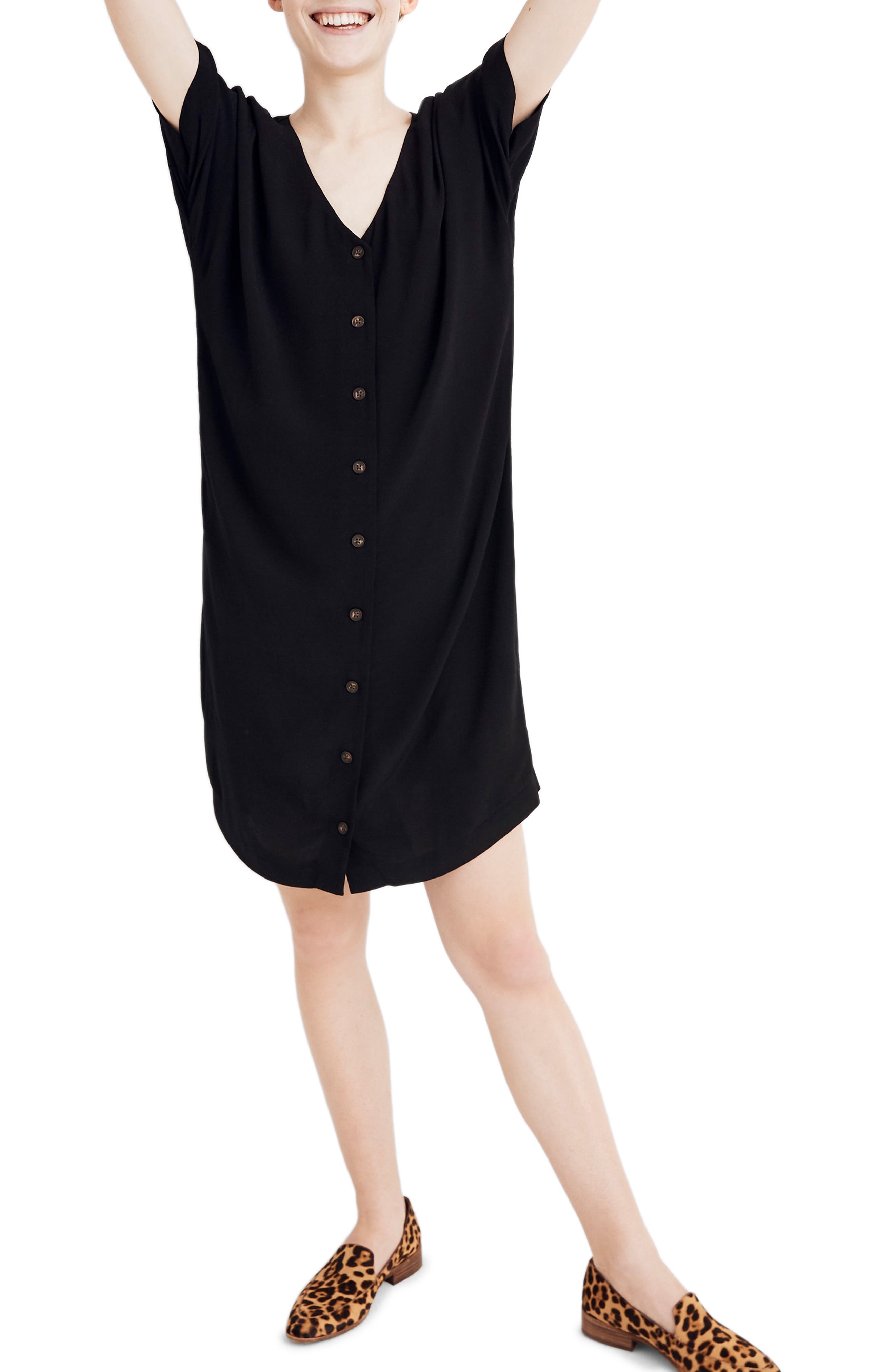 Madewell Button Front Easy Dress, Black