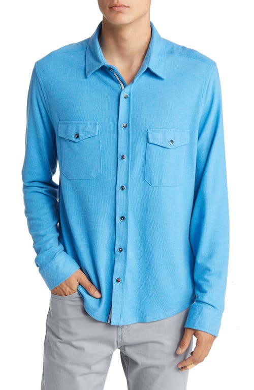 Dry Touch Performance Fleece Button-Up Shirt in Blue