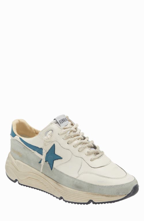 Golden Goose Running Sneakers In White Leather And Fabric In White/petroleum/ice