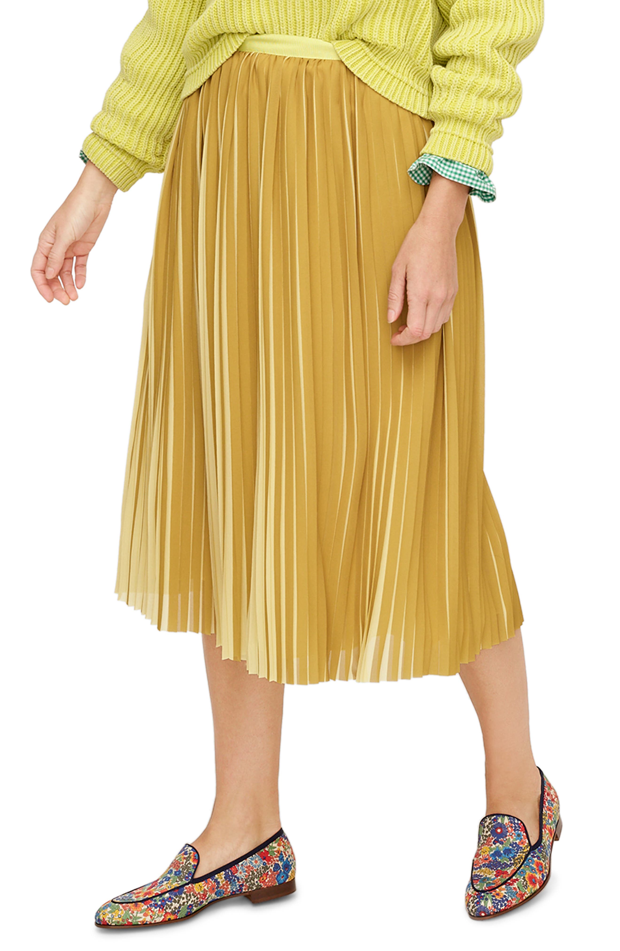 j crew yellow pleated skirt