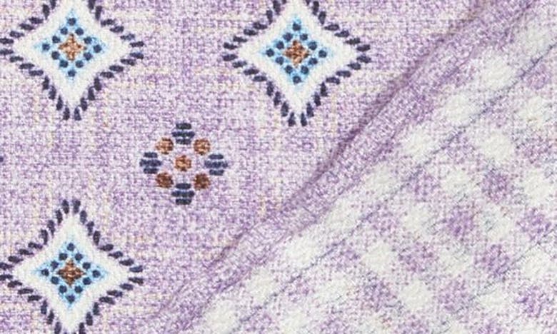 Shop Edward Armah Neat & Check Prints Reversible Silk Pocket Square In Lilac
