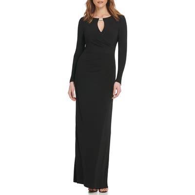 Vince Camuto Embellished Long Sleeve Column Gown, Black