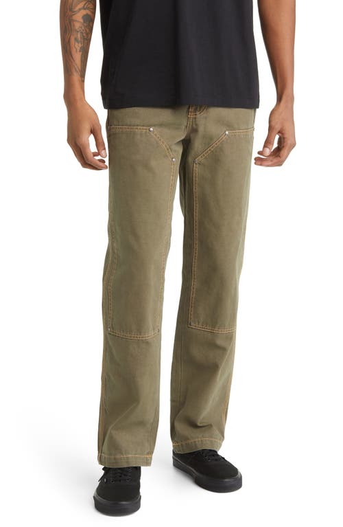 Dickies Contrast Stitch Double Knee Cotton Duck Canvas Pants in Military Green/Nugget