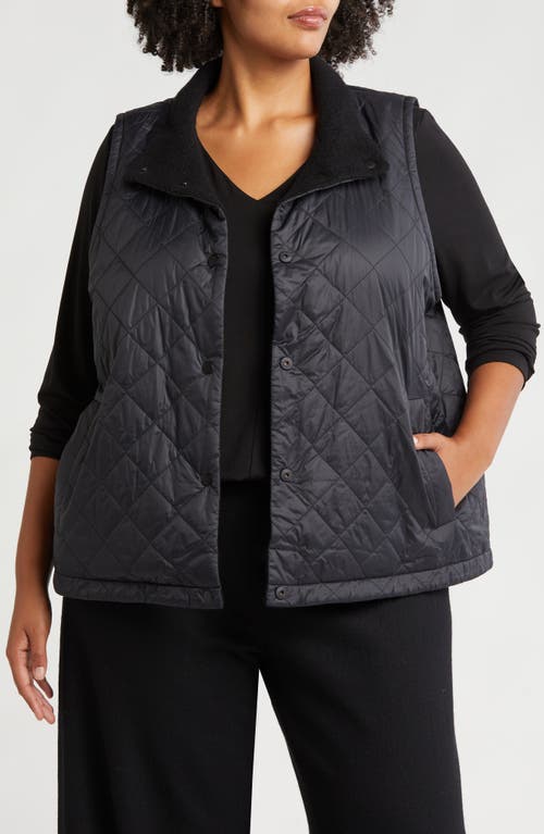 Eileen Fisher Reversible Quilted Stand-collar Vest In Black