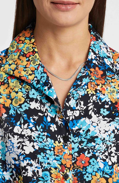 Foxcroft Katie Floral Print Cotton Button-up Shirt In Blue Multi