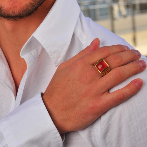 Shop Luvmyjewelry Cracked Agate Sterling Silver Men Signet Ring In 14kt Gold Vermeil On Sterling