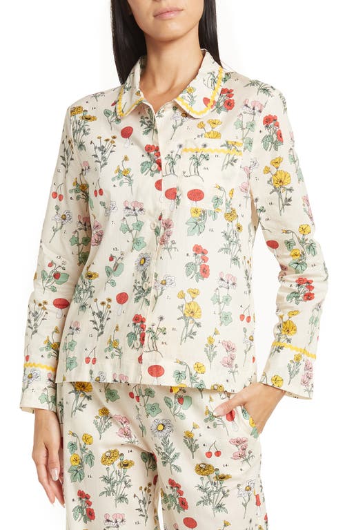 ban. do Women's Botanical Print Long Sleeve Cotton Pajama Top in Beige