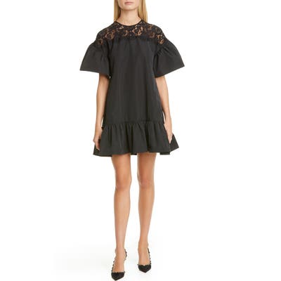 Valentino Lace Yoke Flutter Hem Minidress, US / 42 IT - Black