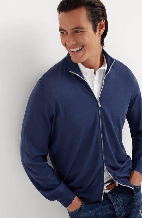 Shop Brunello Cucinelli Virgin Wool And Cashmere Lightweight Cardigan In Indigo