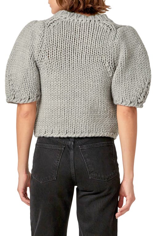 Shop English Factory Puff Sleeve Knit Shirt In Heather Grey