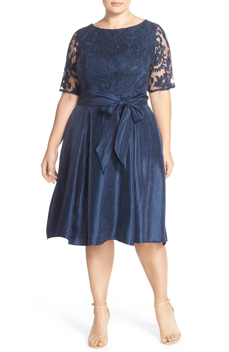 Adrianna Papell Embroidered Overlay Mikado Party Dress (Plus Size ...