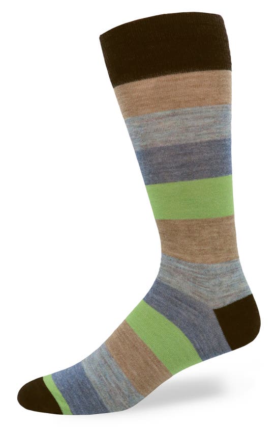 Lorenzo Uomo Stripe Wool Blend Dress Socks In Brown
