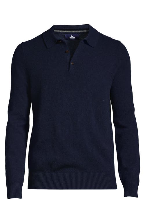 Shop Lands' End Long Sleeve Cashmere Sweater Polo In Radiant Navy