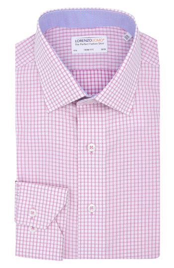 Lorenzo Uomo Trim Fit Textured Windowpane Dress Shirt In Pink