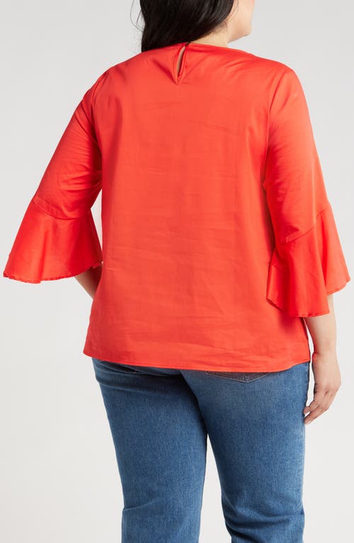 Shop Harshman Malena Flutter Sleeve Cotton Top In Poppy Red