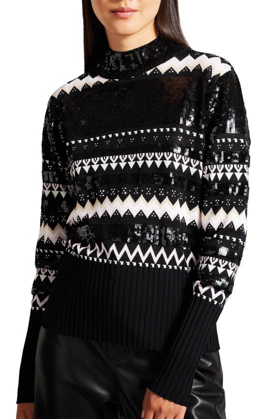 Shop Ted Baker Limara Fair Isle Sequin Sweater In Dark Navy